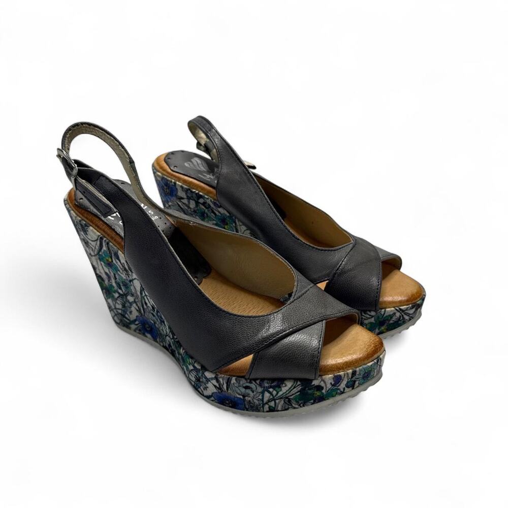 Y2K Vintagw Wedge sandals Grey leather platform wedge sandals Marlie size 5